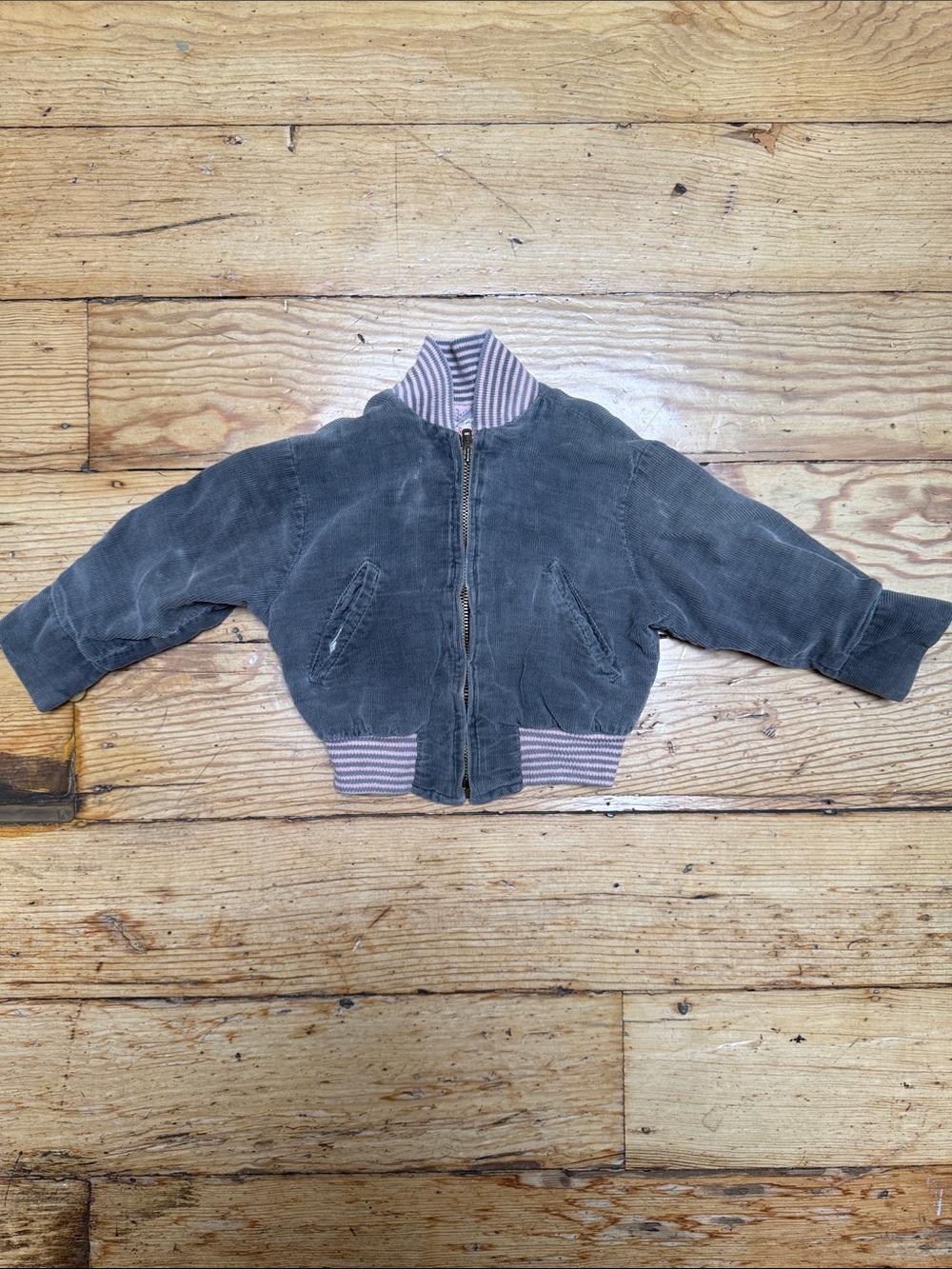 Vintage 1950/60s 12-18 month Corduroy Bomber Jacket with Pink Stripe Trim